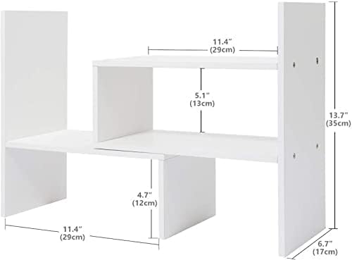infini Desktop Bookshelf Desktop Shelf Office Storage Rack Desktop Bookshelf Wooden Adjustable Display Shelf Multifunctional Creative Small Bookshelf Organizer (White)