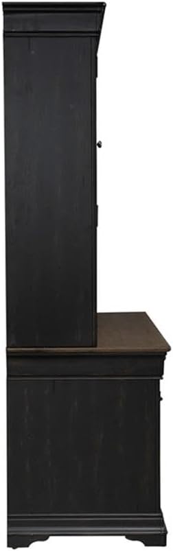 Pemberly Row Modern 5 Piece Jr Executive Desk Set, Aged Charcoal Finish, Poplar Solids with Birch & Maple Veneers, Includes Desk, Credenza & Hutch, LED Lighting, Locking File Drawers for Office Use