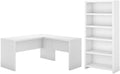BBF Bush Business Furniture Echo 2 Piece L Shaped Desk and 5 Shelf Bookcase Set in Pure White