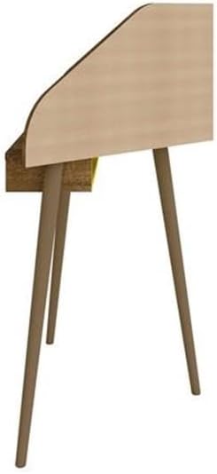 Eden Home 4-Piece Round Sectional Desk Set, MDF Wood, Rustic Brown and Yellow Finish, 62.62 in Wide, Includes Drawer, Shelves, Grommets, Freestanding or Floating, Ideal for Home Office or Study Use
