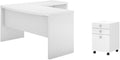 Pemberly Row Set of 2 L-Shape Bow Front Desk & Mobile File Cabinet in Pure White