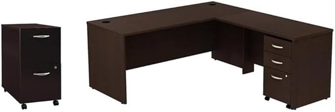 Pemberly Row Set of 2 Wood Mobile File Cabinet & L-Shaped Desk with File Cabinet