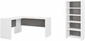 Pemberly Row Set of 2 L-Shaped Desk & 5-Shelf Bookcase in White & Gray