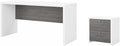 Pemberly Row Set of 2 60W Credenza Desk & Lateral File Cabinet in White & Gray