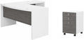 Pemberly Row Set of 2 L-Shaped Bow Front Desk & Mobile File Cabinet - White/Gray