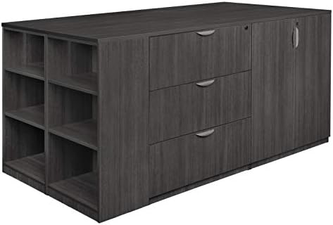 Regency Legacy Stand Up 2 Storage Cabinet/ 2 Lateral File Quad with Bookcase End- Ash Grey