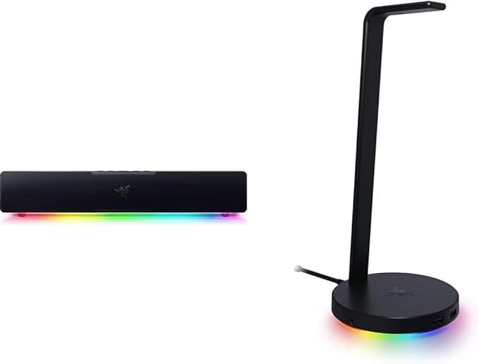 Razer Leviathan V2 X: PC Soundbar with Full-Range Drivers & Base Station V2 Chroma: Chroma RGB Lighting - Non-Slip Rubber Base - Designed for Gaming Headsets - Classic Black