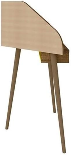 Eden Home 4-Piece Round Sectional Desk Set, MDF Wood, Rustic Brown and Yellow Finish, 62.62 in Wide, Includes Drawer, Shelves, Grommets, Freestanding or Floating, Ideal for Home Office or Study Use