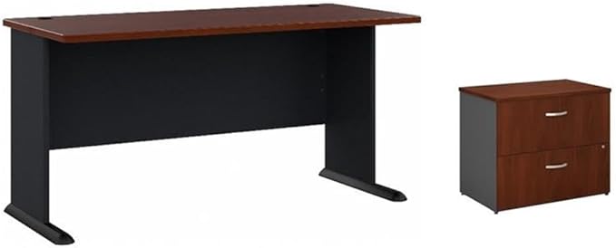 Pemberly Row Set of 2 60W Office Desk & Lateral File Cabinet in Hansen Cherry