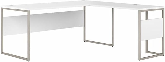 Pemberly Row Set of 2 Low Storage Cabinet & L-Shaped Table Desk in White