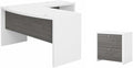 Pemberly Row Set of 2 L-Shape Bow Front Desk & Lateral File Cabinet - White/Gray