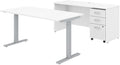 Pemberly Row Height Adjustable Standing Desk Set, 60W Credenza Desk and Mobile File Cabinet, White Finish, Laminate Over Engineered Wood, Contemporary Office Furniture for Home or Workspace