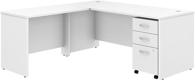 Studio C 72W x 30D L Shaped Desk with Mobile File Cabinet and 42W Return in White