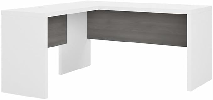 Pemberly Row Set of 2 L-Shaped Desk & 5-Shelf Bookcase in White & Gray