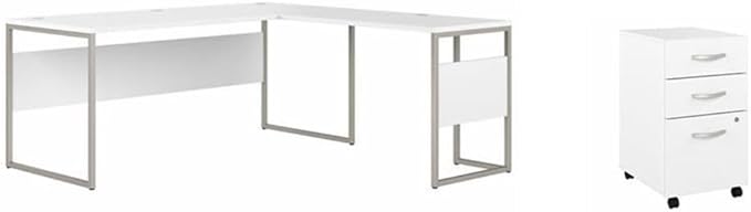 Pemberly Row Set of 2 Mobile File Cabinet & L-Shaped Table Desk in White