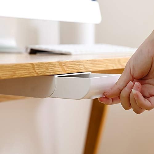 Under Table Drawer, Hidden Self-Adhesive Pencil Tray Drawer,Under Desk Holder Storage Box, Stationery Pencil Storage Drawer Organizer for Office/School/Kitchen (2 Pack White+Grey)