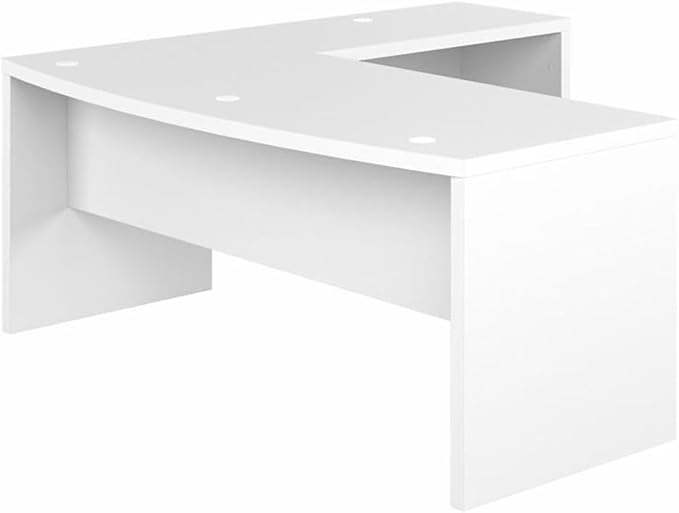 Pemberly Row Set of 2 Bow Front L-Shape Desk & Mobile File Cabinet in Pure White
