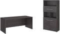 Pemberly Row Set of 2 Office Desk & 5-Shelf Bookcase in Storm Gray