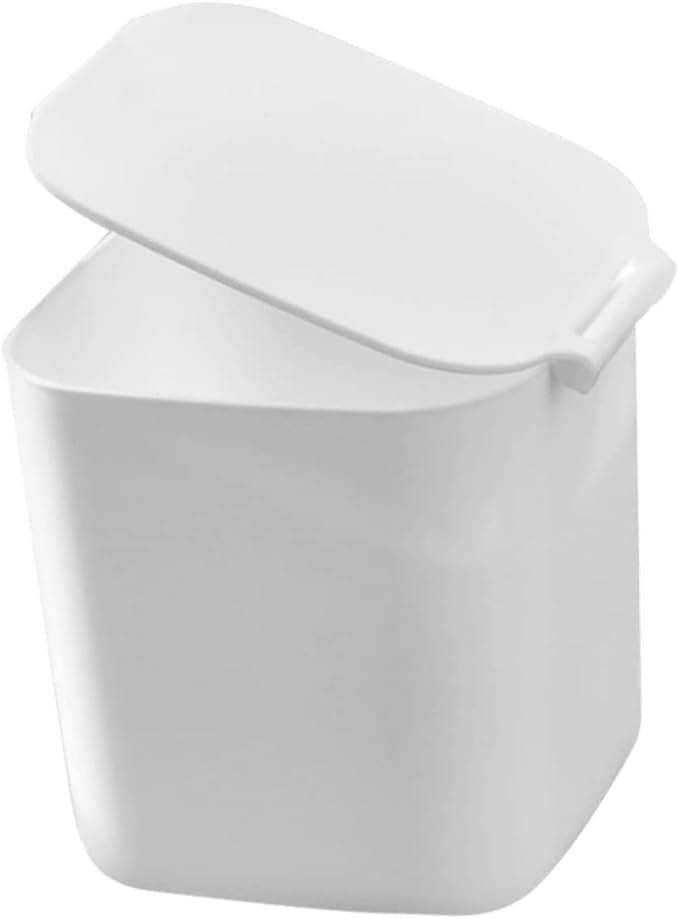 OUNONA Mini Kitchen Trash Can Lid Slim Desktop Trash Bin Plastic White for Kitchen Office