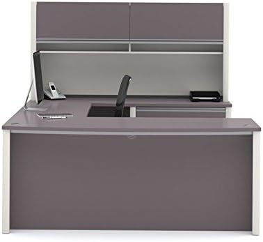 Scranton & Co U-Shape Home Office Set, Sandstone and Slate Finish, Commercial Grade Work Surface, Enclosed Storage with Hutch, Oversized Pedestal, Wire Management, Modular Design, 95.6 in Wide