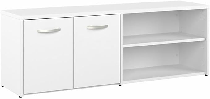 Pemberly Row Set of 2 Low Storage Cabinet & L-Shaped Table Desk in White