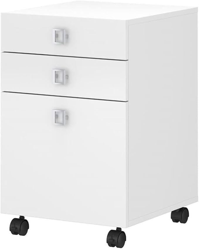 Pemberly Row Set of 2 60W Bow Front Desk & Mobile File Cabinet in Pure White
