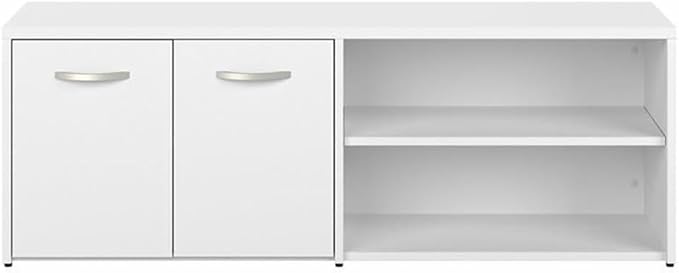 Pemberly Row Set of 2 Low Storage Cabinet & L-Shaped Table Desk in White