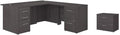 Pemberly Row Set of 2 L-Shaped Desk & Lateral File Cabinet in Storm Gray