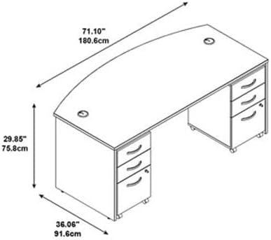Bush Business Furniture Series C 72W Bowfront Shell Desk with (2) 3-Drawer Mobile Pedestals