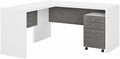 Bush Business Furniture Echo L Shaped Desk with Mobile File Cabinet in Pure White and Modern Gray, Modern Corner Table with Drawers for Home or Professional Office
