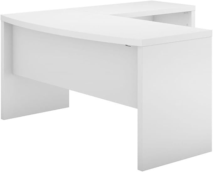 Pemberly Row Set of 2 L-Shape Bow Front Desk & Mobile File Cabinet in Pure White