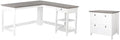 Pemberly Row Set of 2 L-Shaped Writing Desk & Lateral File Cabinet in White/Gray