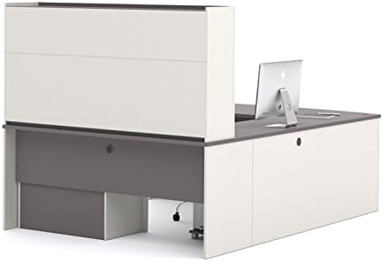 Scranton & Co U-Shape Home Office Set, Sandstone and Slate Finish, Commercial Grade Work Surface, Enclosed Storage with Hutch, Oversized Pedestal, Wire Management, Modular Design, 95.6 in Wide