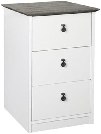 Pemberly Row Set of 2 White/Gray 3-Drawer Filing Cabinet & L-Shaped Writing Desk
