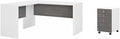 Pemberly Row Set of 2 L-Shaped Desk & Mobile File Cabinet in White & Gray