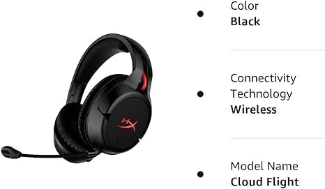 HyperX Cloud Flight - Wireless Gaming Headset, Battery Lasts Up to 30 hours of Use, Detachable Noise Cancelling Microphone, Red LED Light, Bass, Comfortable Memory Foam, PS4, PC, PS4 Pro (Renewed)