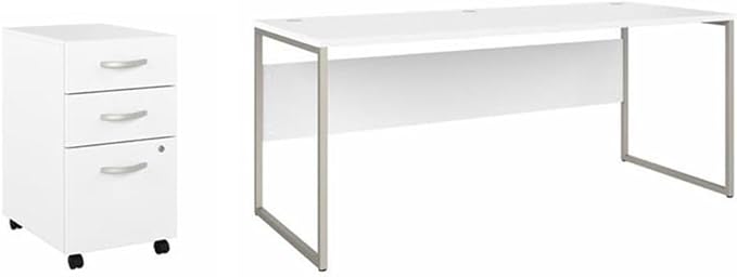 Pemberly Row Set of 2 Mobile File Cabinet & Computer Table Desk in White