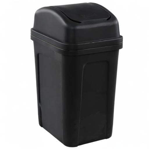 1.8 Gallon Plastic Trash Can with Swing Lid, Small Black Waste bin