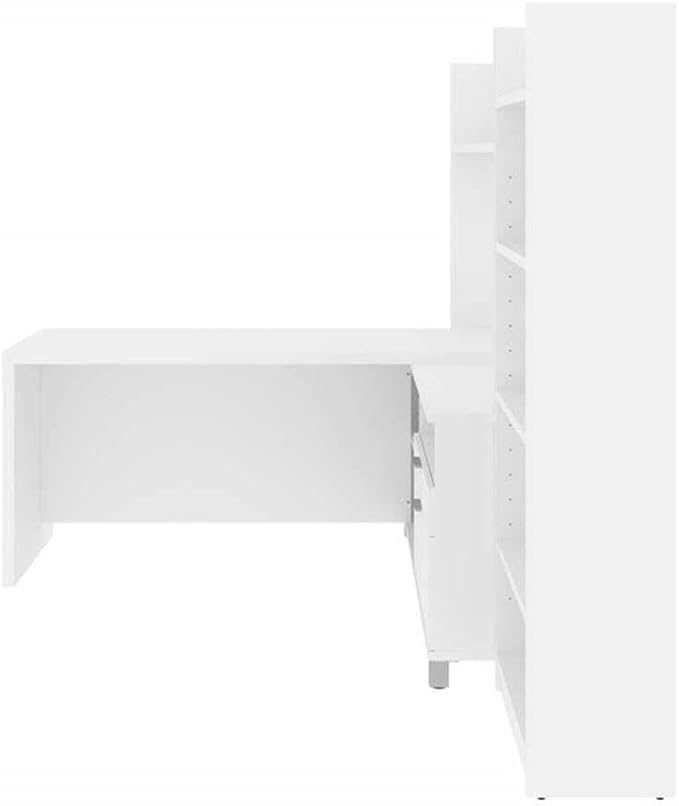 Scranton & Co L-Shaped Home Office Desk with Bookcase, White Finish, Corner Workspace and Storage Solution, Spacious Desktop, Integrated Shelving, Versatile Design for Office, Study, or Bedroom
