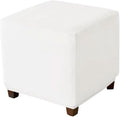 Ottoman Cover Square Velvet Ottoman Covers Protector for Footrest Foot Stool Furniture Stretch Comfortable with Elastic Bottom Small Ivory
