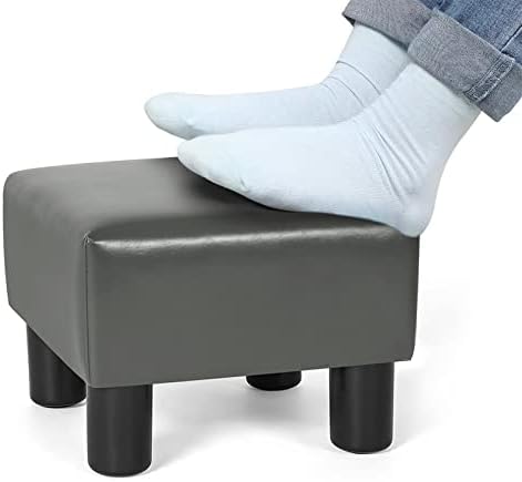 Joveco 12.6" Square Foot Rest for Under Desk PU Leather Foot Stool for Home and Office (Grey PU)