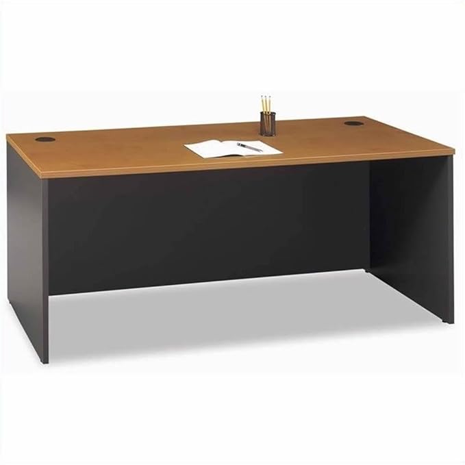 Bush Furniture U-Shape Wood Credenza Desk Set in Natural Cherry