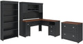 Pemberly Row 4 Piece Office Set, Antique Black Finish, Laminate Over Engineered Wood, Includes L Shaped Desk with Hutch, Lateral File Cabinet, Bookcase, Space-Saving Design for Home Office