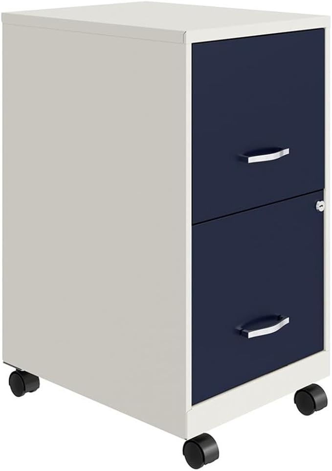 Home Square 2-Piece Set with Mobile Desk & 18" 2 Drawer File Cabinet in Navy