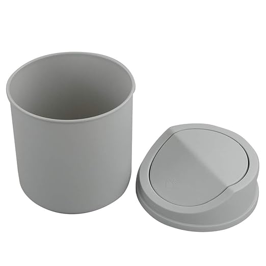 Plastic Desktop Mini Trash Can with Swing Lid, Grey