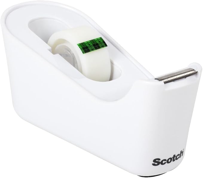 Scotch Tape Dispenser,White,Great for School or Office and Includes 1 Roll of Scotch Magic Tape 3/4 in x 350 in,ABS Material,(Pack of 4)