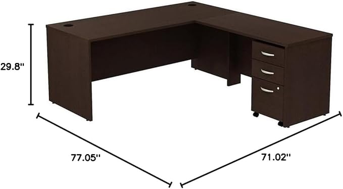 Pemberly Row Set of 2 Wood Mobile File Cabinet & L-Shaped Desk with File Cabinet
