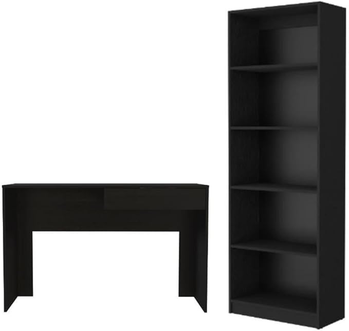 Home Square 2-Piece Set with Writing Desk and 4 Shelves Bookcase in Black