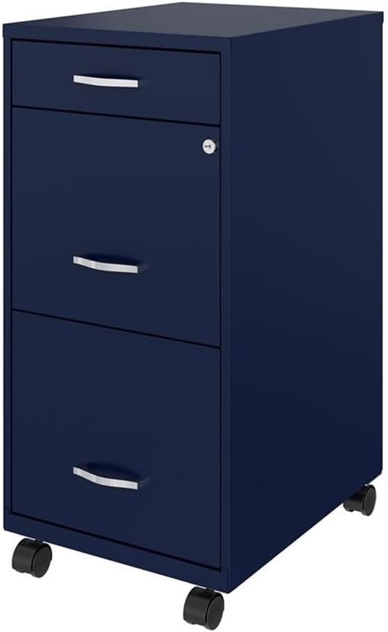 Home Square 2-Piece Set with Mobile Desk & 3 Drawer File Cabinet in Navy