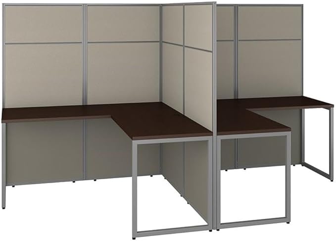 Scranton & Co 2 Person L Shaped Cubicle Desk Workstation, 66H Metal Frame Panels, Mocha Cherry Finish, Built-in Wire Management, Privacy Design, Durable Office Furniture for Professional Workspaces